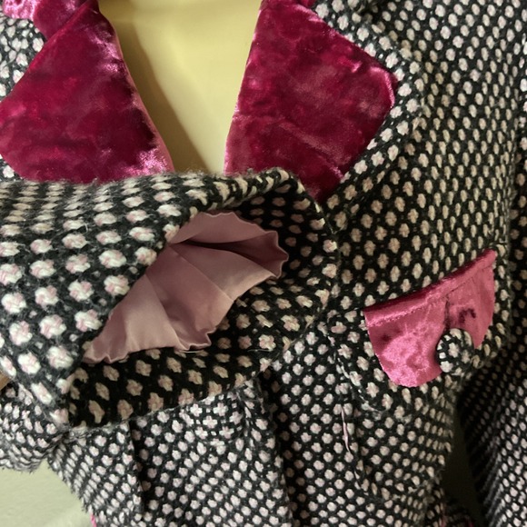 Rebecca Taylor Coat Jacket Overcoat Tweed Trench Velvet Trim Belted Women Sz 8 - Picture 13 of 15